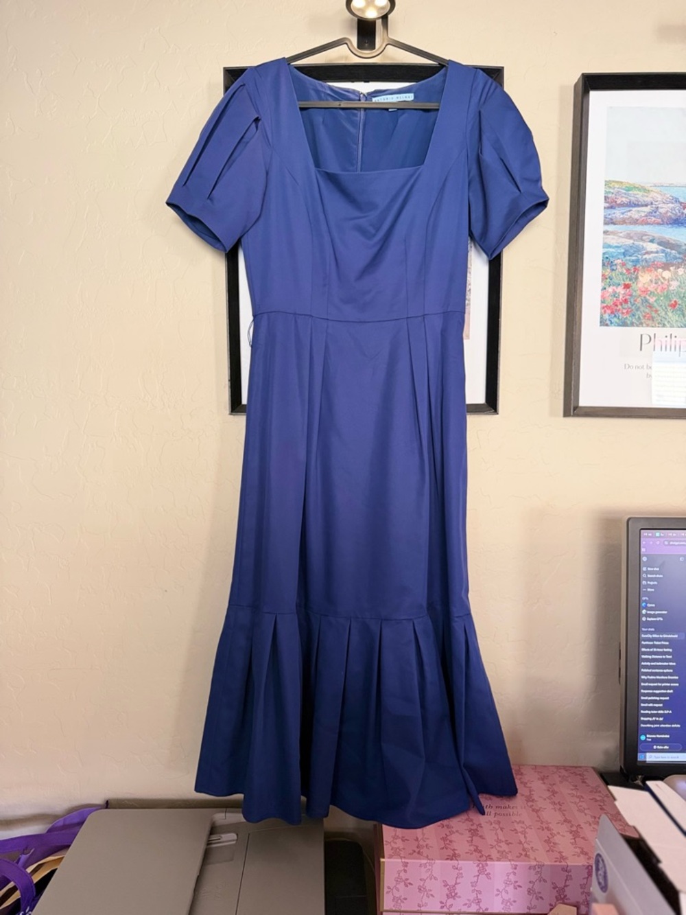 ANTONIO MELANI Deep Blue Square-Neck Midi Dress